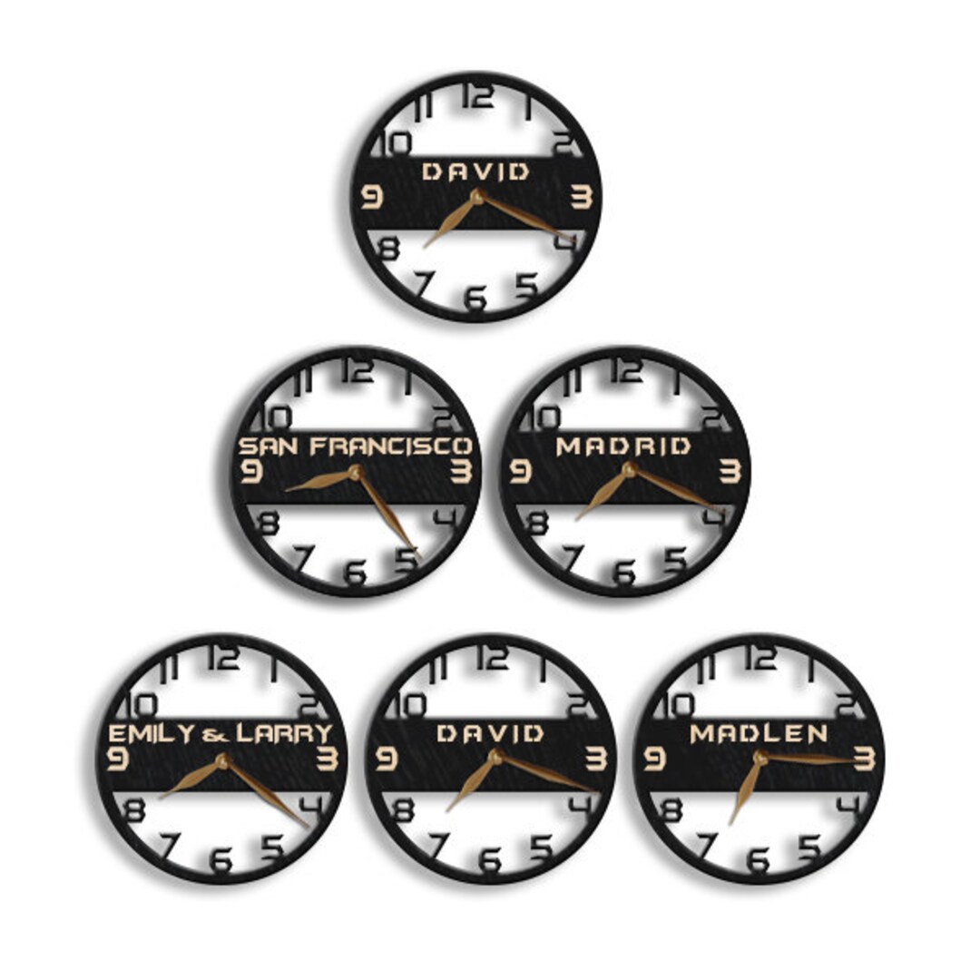 Time zone clocks. Modern wall round clock face, time zones day and