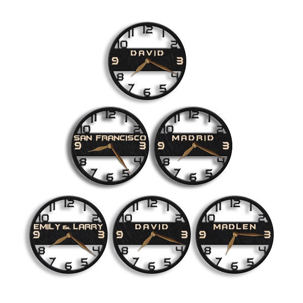 Round Time Zone Clock, City/State/Country Name 8 - 10 - 12 inch, Worl…