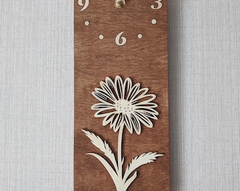 Daisy Oval Minimalist Wall Clock, Handmade Wall Clock, Non-ticking, Gerbera Wood Mid Century Style Wall Art Decor, Chamomile