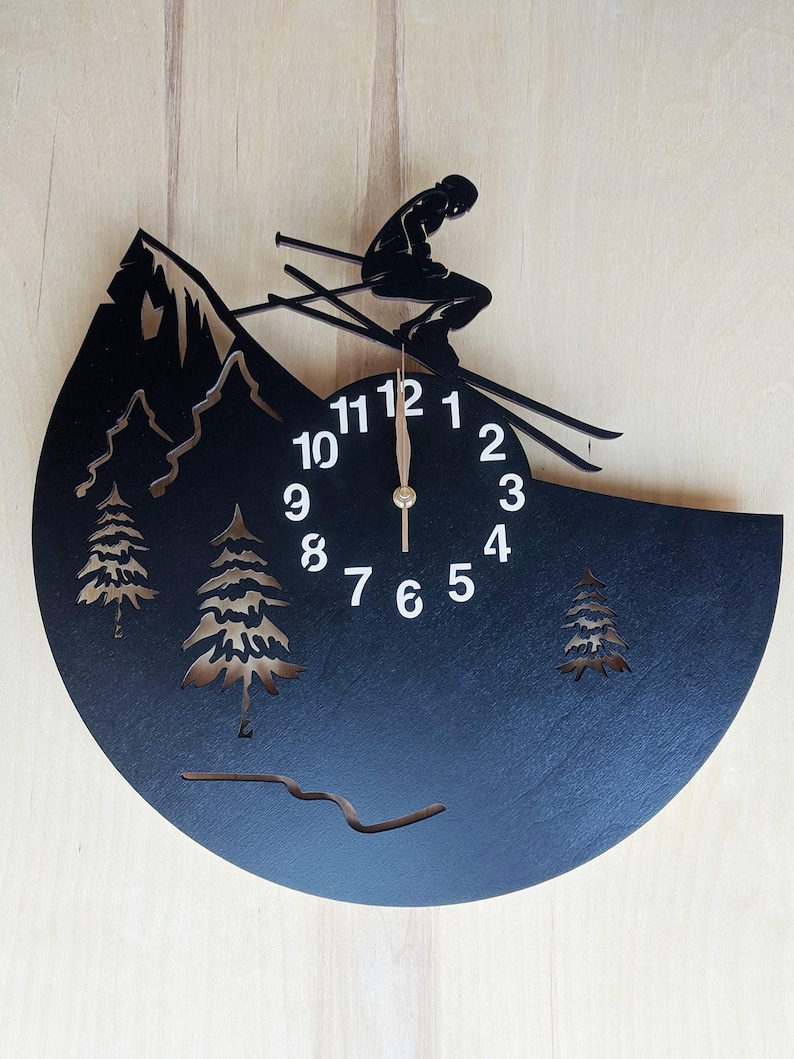 Reloj de pared Esquiador sin tictac, Esquí alpino, Deporte de invierno Estilo libre, Salto en la nieve imagen 8