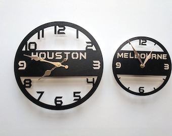 Round Time Zone Clock, City/State/Country Timezone Name 8 - 12 inch, World Time Office Clock, Worldwide Family Gift