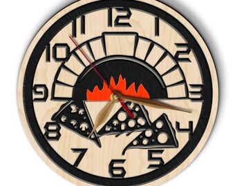 Pizza Wall Clock 11-16 inch LARGE Non-ticking, Pizzaiolo Gift, Personalized Brick Oven Sign, BBQ Sign, Pizzeria Oven Sign