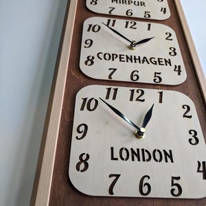 Vertical Framed Multiple World Time Zone Clock, City/State/Country Sign, Personalized Family, Office Clock
