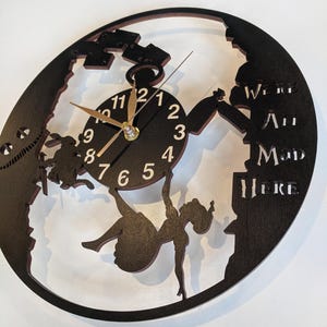 Wall Clock Alice in Wonderland, Wooden Non-ticking LARGE 12 or 18 inches, Rabbit Hole image 4