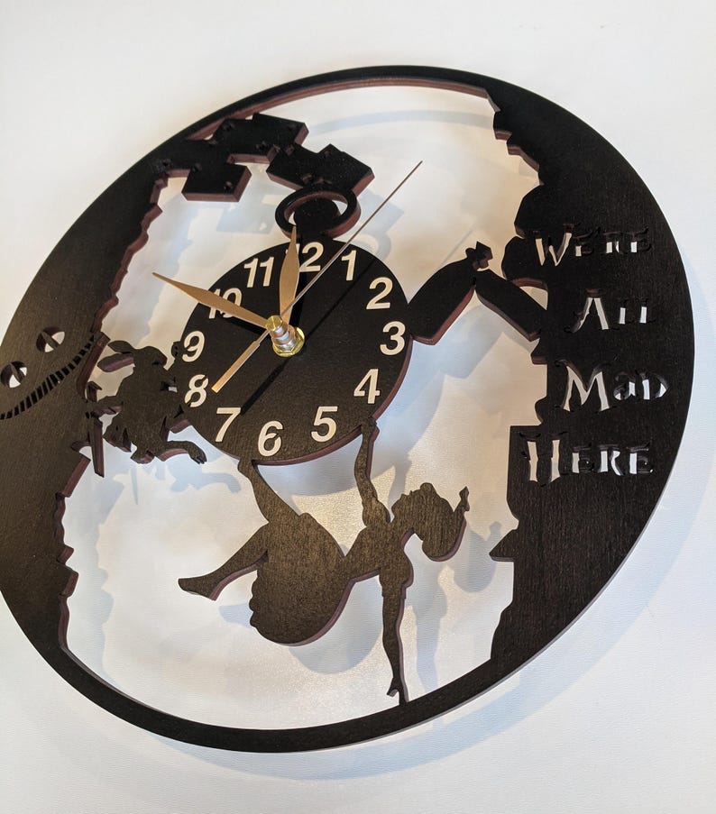 Wall Clock Alice in Wonderland, Wooden Non-ticking LARGE 12 or 18 inches, Rabbit Hole image 4