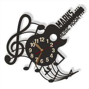 Wall Clock Guitar 18-12 inch PERSONALIZED, Country Music Lovers LARGE Musician Wall Art Decor Wooden, Music teacher gift #220