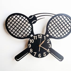 Tennis Rackets Wall Clock, Wood Non-ticking LARGE 12-18inch, Sport Wall Decor, Coach Gift image 5