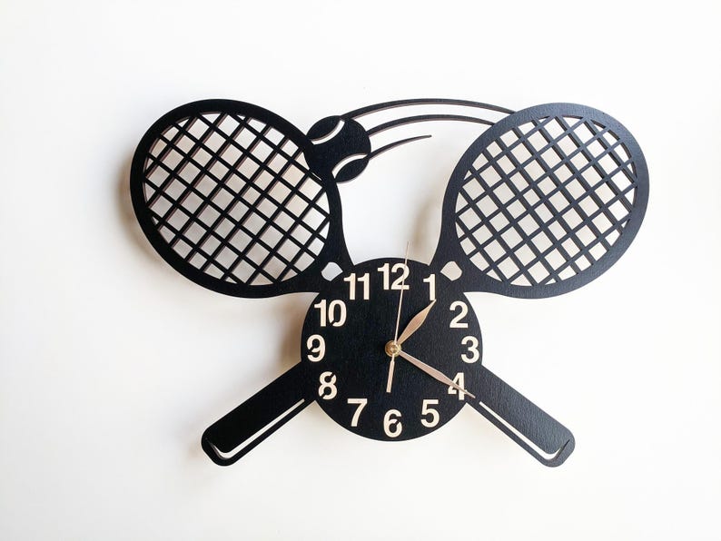 Tennis Rackets Wall Clock, Wood Non-ticking LARGE 12-18inch, Sport Wall Decor, Coach Gift image 5
