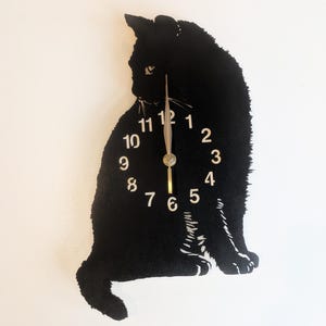 Wall Clock Black Cat, LARGE 12-18 inch height, Non-ticking, Cat Mom, Animal, Cat Lover image 1