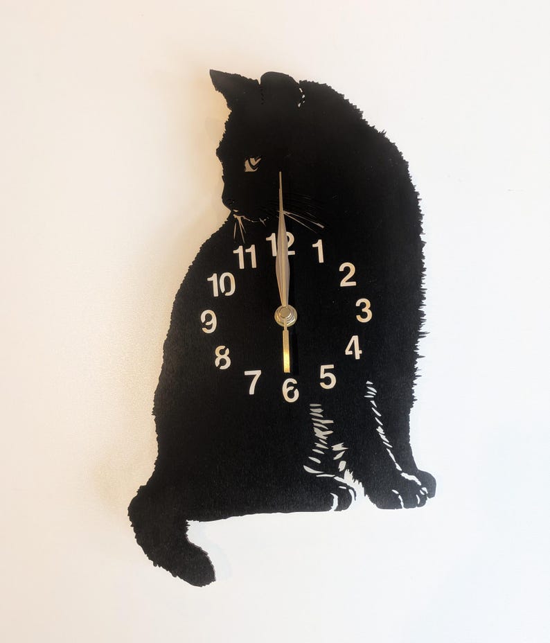 Wall Clock Black Cat, LARGE 12-18 inch height, Non-ticking, Cat Mom, Animal, Cat Lover image 1