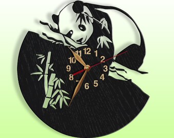 Panda Bear Wall Clock BIG Wood Non-ticking LARGE 12-18inch, Animals, Wild Nature, Decor Playroom