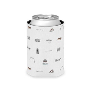 Chicago Can Cooler Bachelor Bachelorette Gift Tailgating  - Chi Town Chicago Koozie - Chicago City Beer Soda Pop Gift