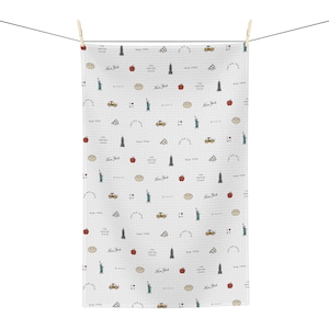 State of New York - New York City Gift Tea Towel - NY New York Icons Patterned Kitchen Towel - New Yorker Gift Towel