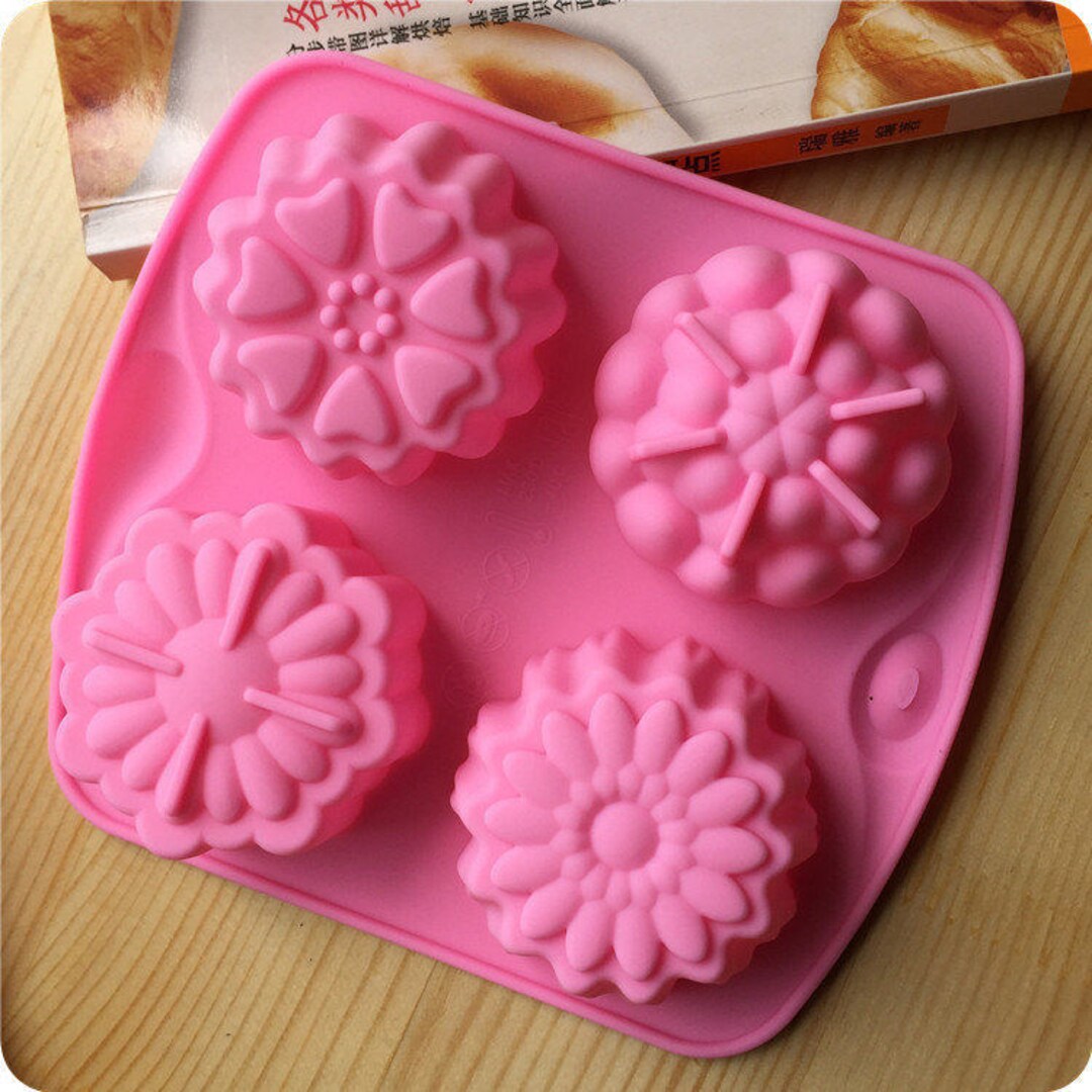 Large 4 Cavity Flower Silicone DIY Mold to Make Soap Candle Chocolate ...