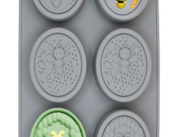 Set of TWO Honeybee Hive Queen bee Bumblebee Honey Molds Homemade Soaps Lotion Bar Jello Bath Bomb Beeswax Candle  Resin Baking Oval Soap