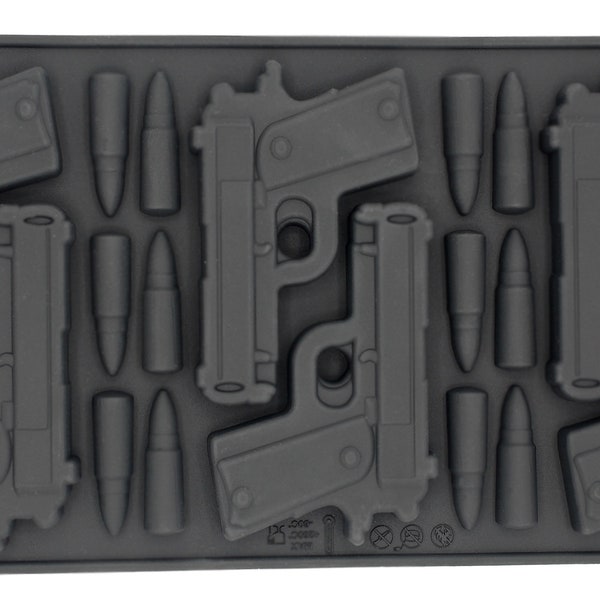 Gun and Bullet Pistol Silicone Mold Fondant Chocolate Ice Cube Tray Muffin Molds DIY SOAP Mould Jello Candy