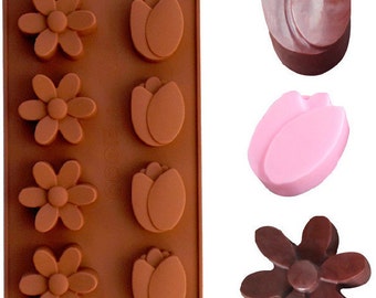 Tulip & Daisy Silicone Mold Chocolate Ice Cube Tray Muffin Molds DIY SOAP Mould Jello Candy