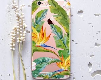 Tropical Leaves iPhone XS Max XR Case Floral Clear iPhone 6s Case iPhone X Case for Samsung S8 Phone Case iPhone 8 Case iPhone 6 Plus WC1163