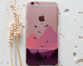 Mountain iPhone 5C Case iPhone XR XS Max X 7 Plus Case iPhone 8 Transparent Nature Case for Samsung Galaxy S10 Birds Galaxy S9 Gift WC1242