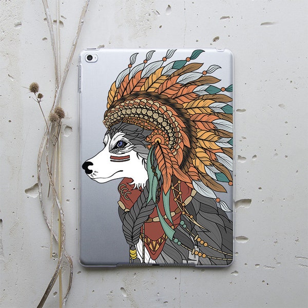 Indianer Hund iPad 11 Hülle iPad 4 Hülle Tier iPad Air 3 Hülle Air Smart Folio Case iPad 12.9 Hülle iPad Stand Hund iPad 2 Hülle iPad 3 Hülle WC4017