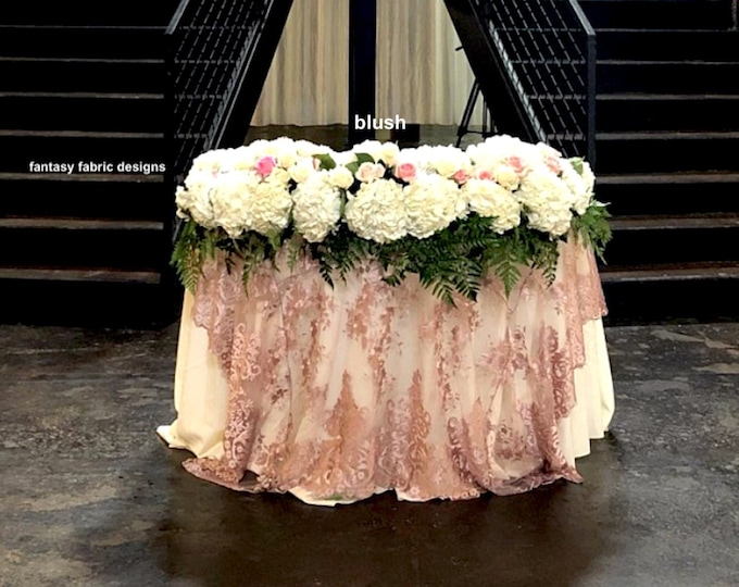 Lace tablecloth, Blush lace overlay, Wedding decor, table cloth, lace table overlay, wedding, wedding table cloth, table overlay, cake table