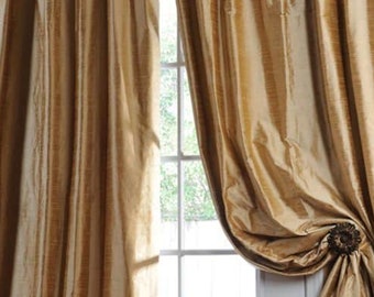 silk window treatments, silk curtain panels, silk drapes, drapery, raw silk, gold curtain, window curtains, blackout curtain, office decor
