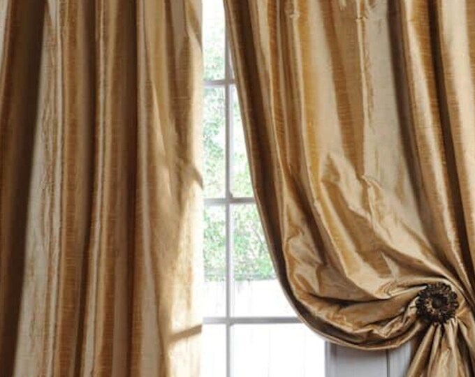 silk window treatments, silk curtain panels, silk drapes, drapery, raw silk, gold curtain, window curtains, blackout curtain, office decor