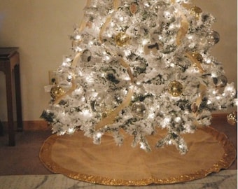 Gold Christmas Tree Skirt, Burlap Sequence Christmas Tree Skirt, tree skirt,  60 inches diameter, Christmas decor, sequin, sequence, xmas