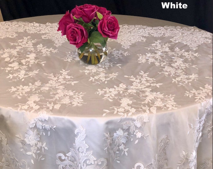Lace tablecloth, wedding, white and gold wedding, table cloth, lace table overlay, winter wonderland wedding, table overlay, cake table