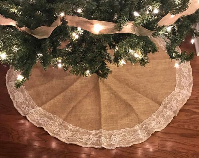 Christmas Tree Skirt, Tree skirt, Burlap and Lace Christmas Tree Skirt, 60 inches diameter, Christmas decor, tree skirt, lace, rustic decor