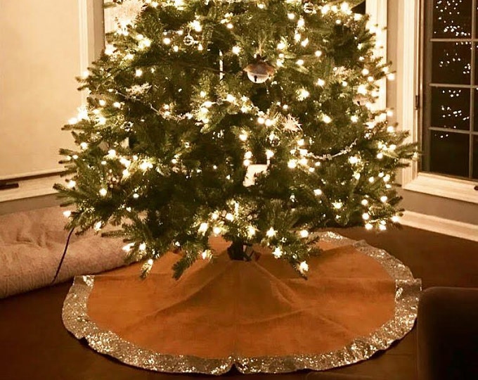 Christmas tree skirt, silver sequin tree skirt, Burlap tree skirt, Gold or Red Sequence Christmas Tree Skirt, 60 inches diameter, tree skirt