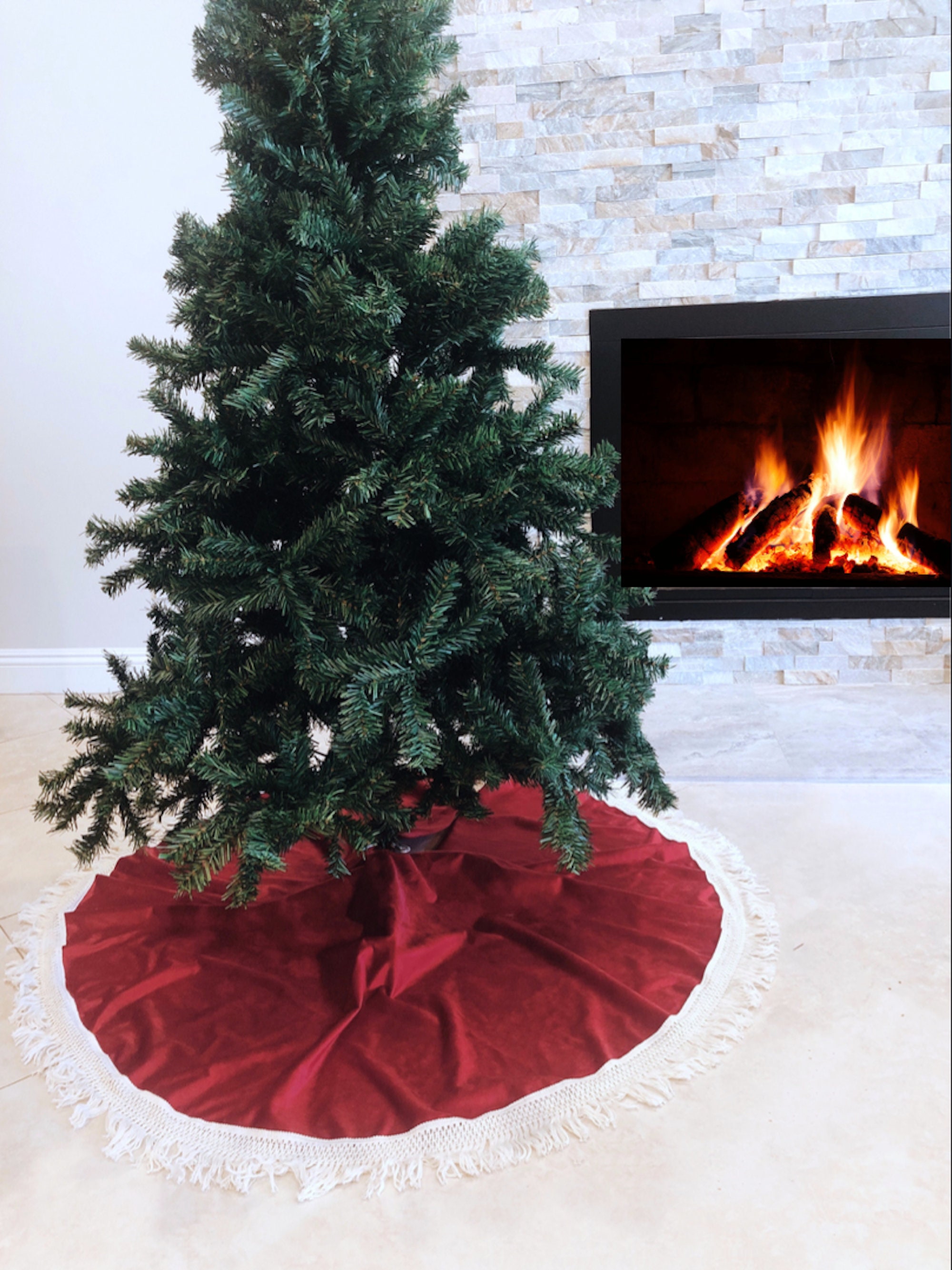 Fringe Tree skirt, Christmas tree skirt, tree skirt, burlap Christmas