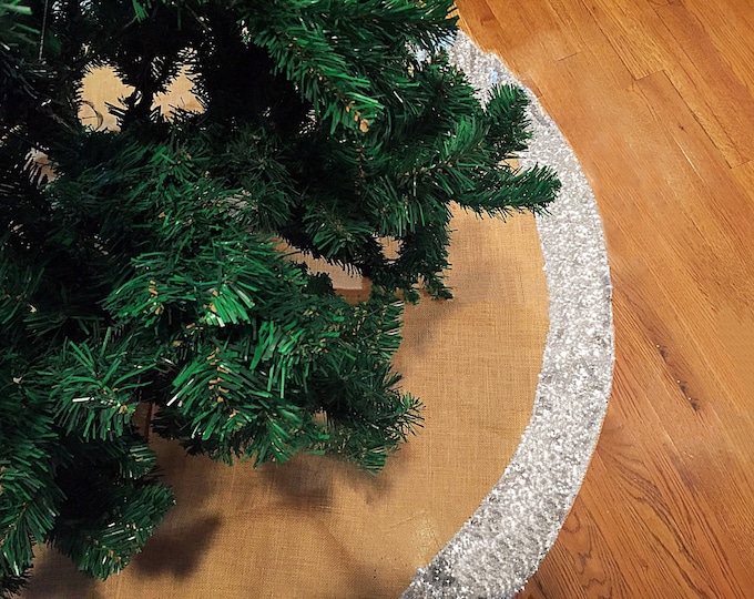 Christmas tree skirt, silver sequin tree skirt, Burlap tree skirt, Gold or Red Sequence Christmas Tree Skirt, 60 inches diameter, tree skirt