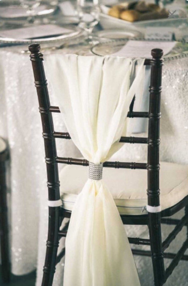 SALE 50 Chiffon Sashes, Chiavari Chair Cover Sash, Rhinestone Ring Wrap, Chair Cover, Wedding Decor, Bridal Party, Reception Decor image 4