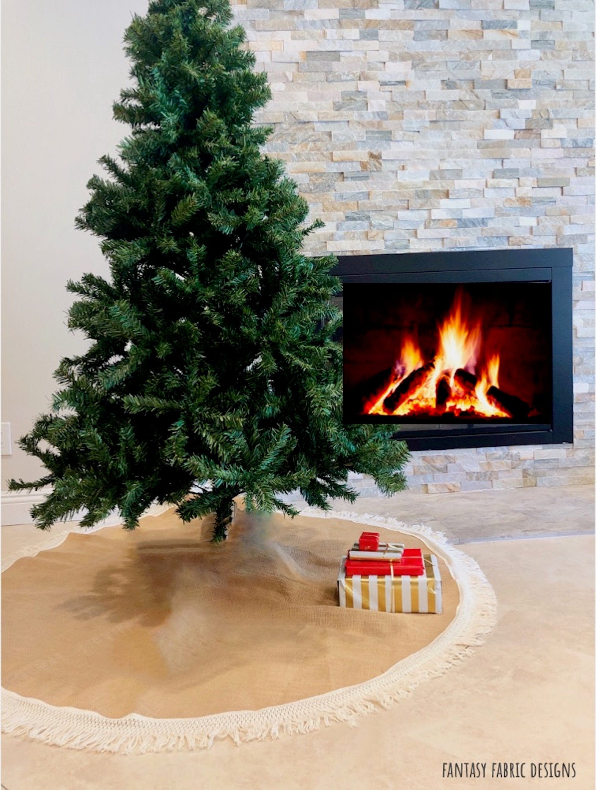 Fringe Tree skirt, Christmas tree skirt, tree skirt, burlap Christmas tree skirt, burlap tree