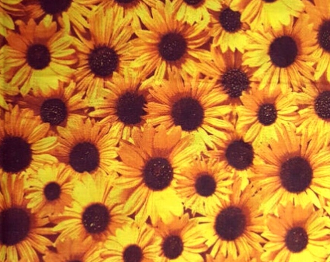 Sunflower Fabric, Cotton, Fabric by the Yard, Sun flower Decor, 100% Cotton, 60" Wide, Cotton Yardage, Yard, Yellow, Craft, Floral, Flower