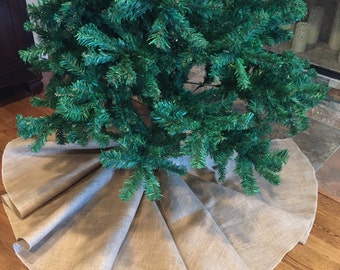 Rustic handmade Burlap Fleur-de-lis Tan/black trim Christmas Tree Skirt 50" Deco 