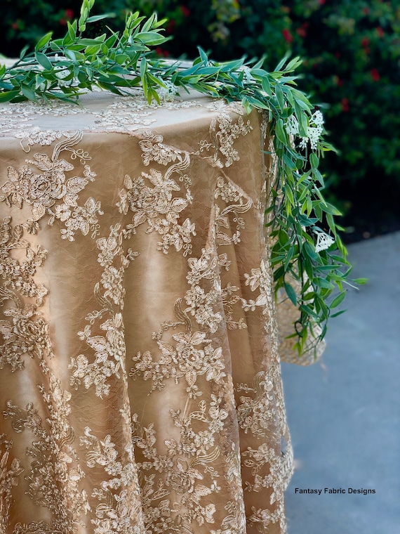 Vintage Brown Embroidered Lace Tablecloth Fabric Table Cloth Cover Wedding Party 