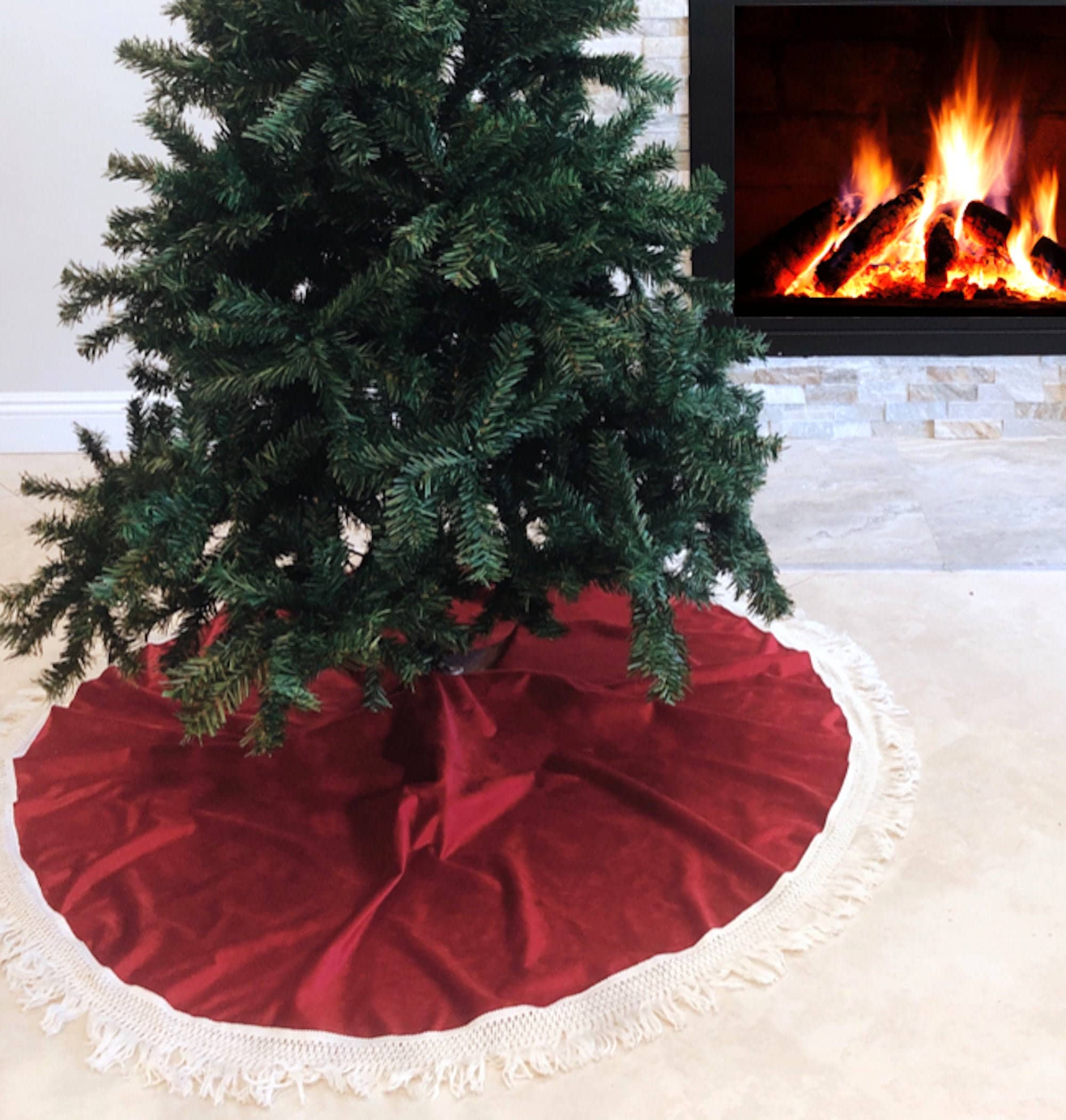 Fringe Velvet Tree skirt, Christmas tree skirt, tree skirt, burlap
