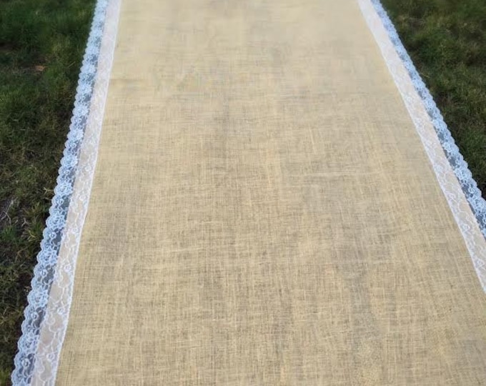 Burlap lace aisle runner, wedding decor, burlap aisle runners, wedding aisle runner, aisle runner, burlap and lace, rustic, on SALE