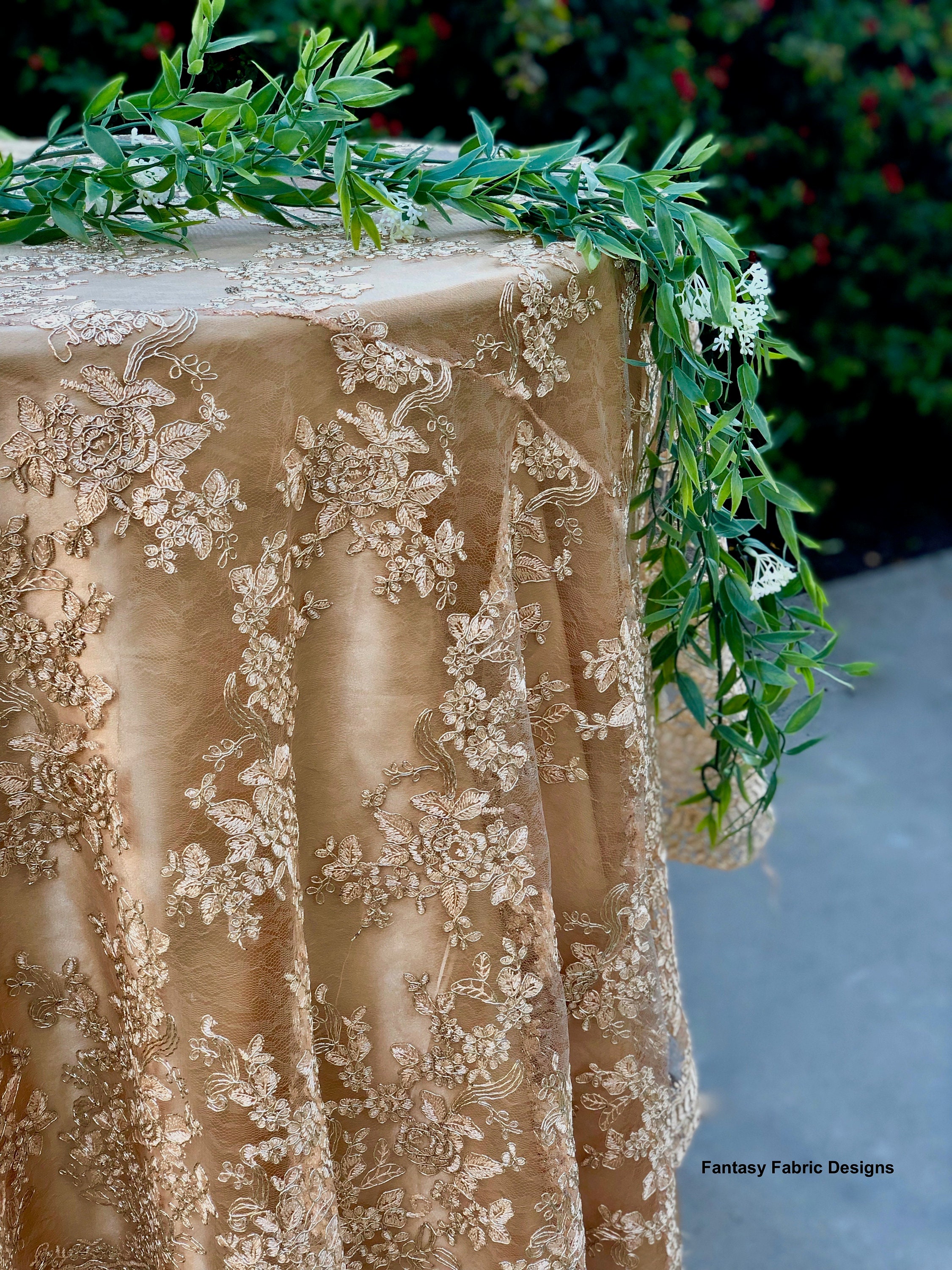 vintage wedding table cloth, gold tablecloth, overlay,lace tablecloth