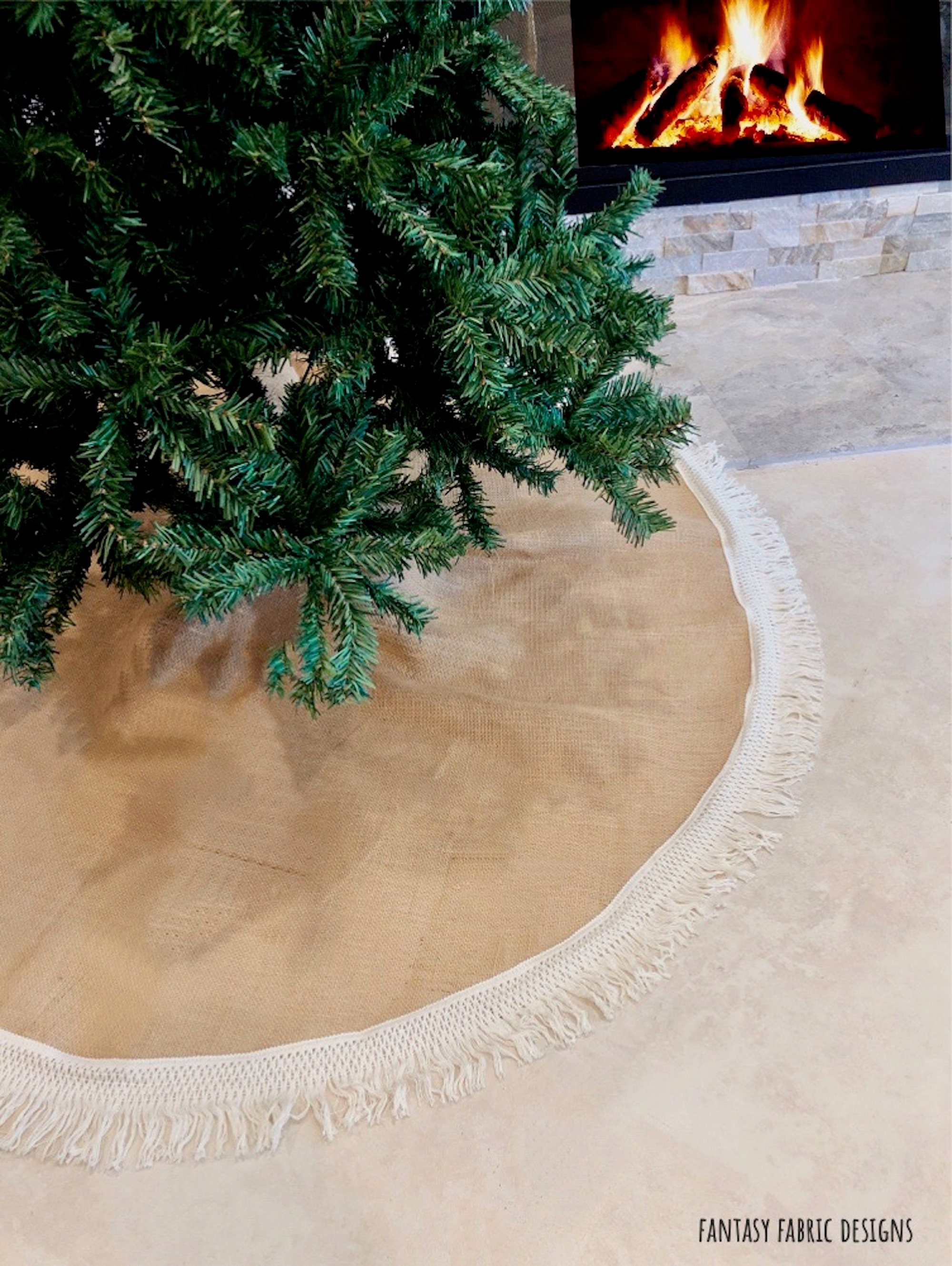 Fringe Tree skirt, Christmas tree skirt, tree skirt, burlap Christmas
