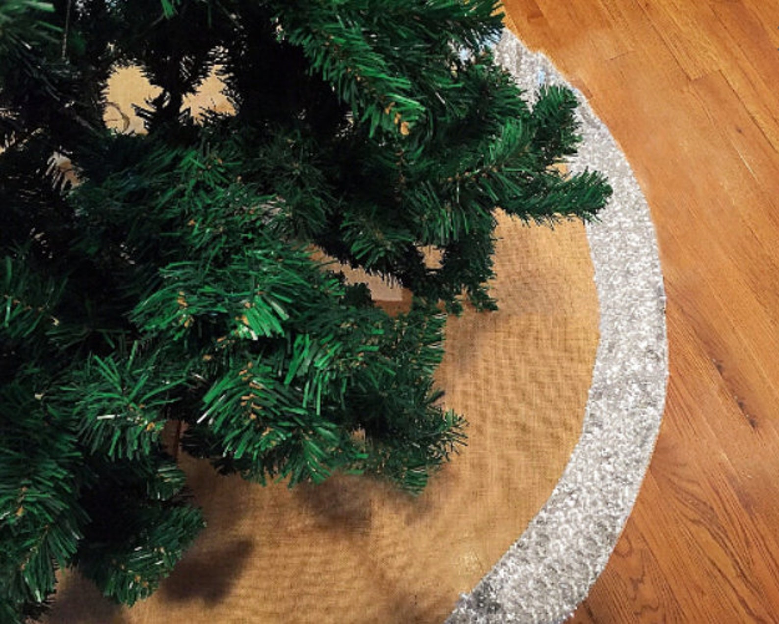 Christmas tree skirt Burlap and Gold or Red Sequence Etsy