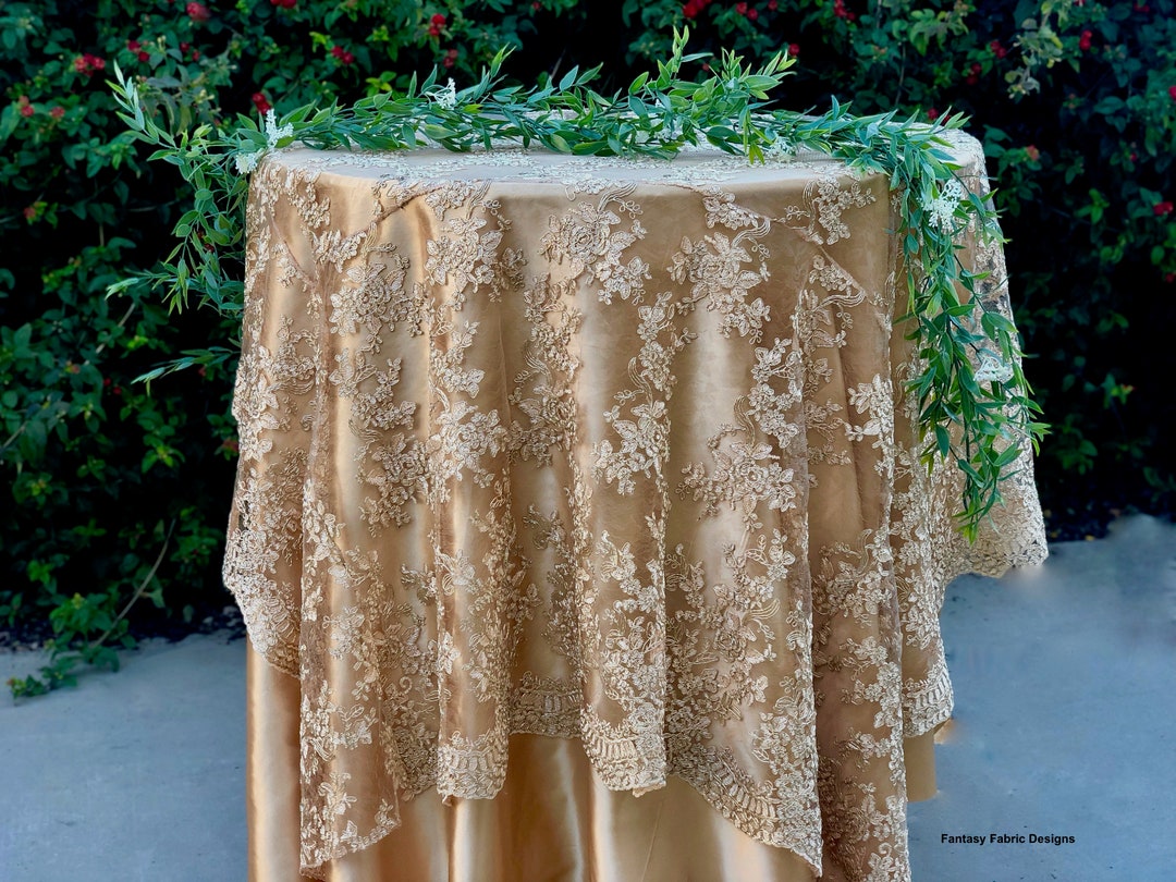 Gold Lace Tablecloth, Gold Table Overlay, Lace Table Overlay, Table