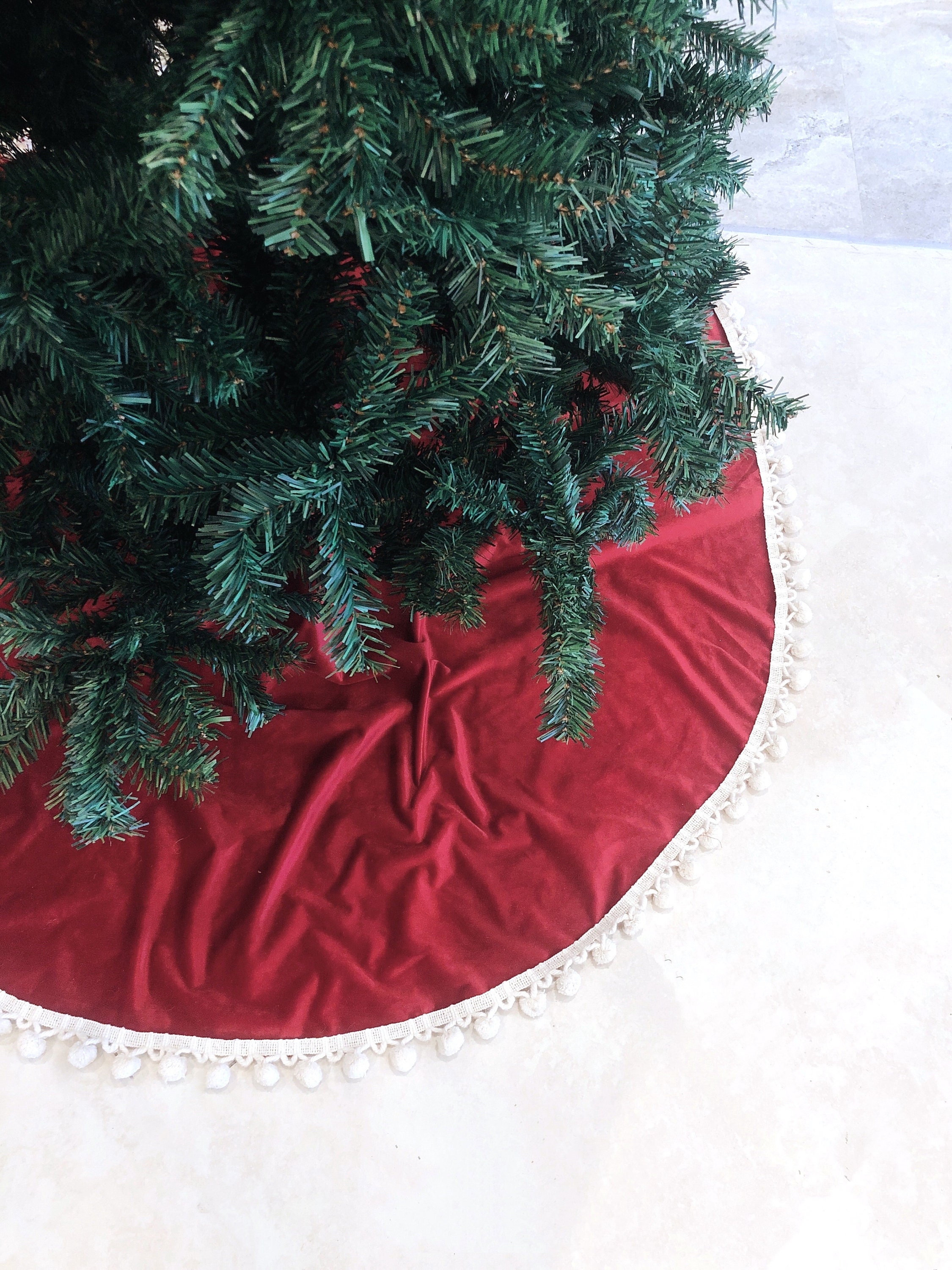 Pom Pom Velvet Tree skirt Christmas tree skirt tree skirt Etsy
