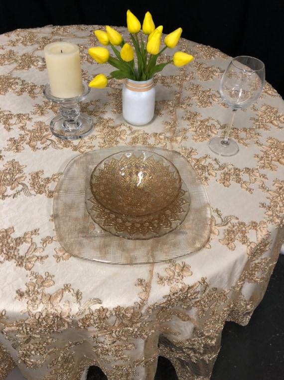 gold lace tablecloth gold table overlay lace table overlay Etsy