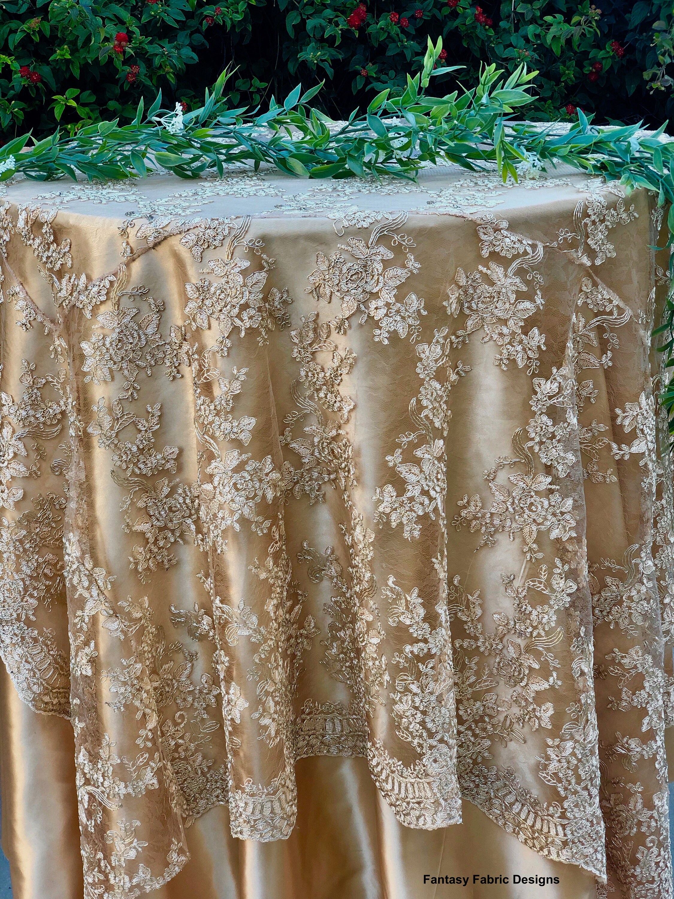 SALE!! Gold embroidered lace table runner, gold tablecloth, table