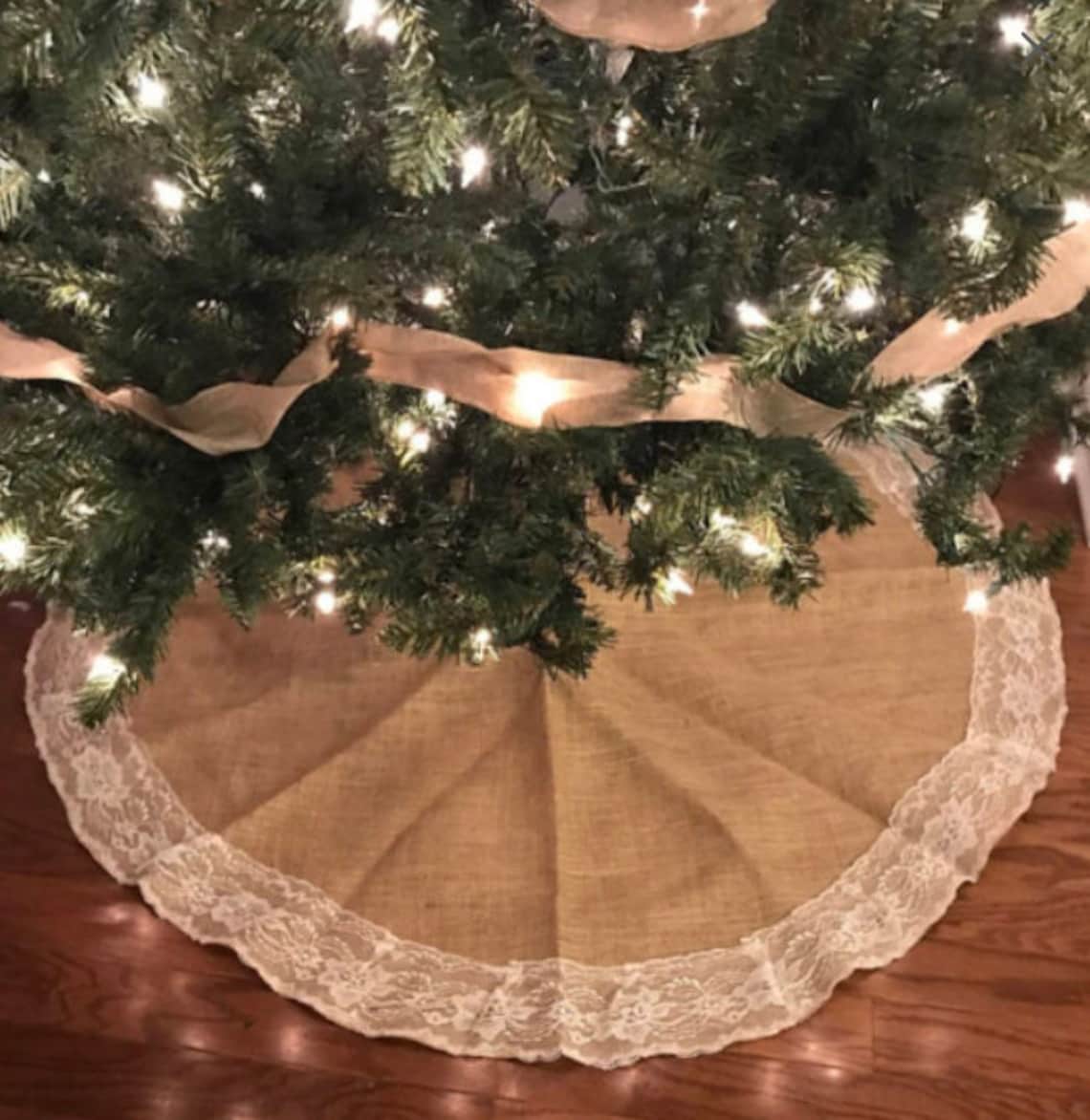 Burlap and Lace Christmas Tree Skirt 60 Inches Diameter Etsy
