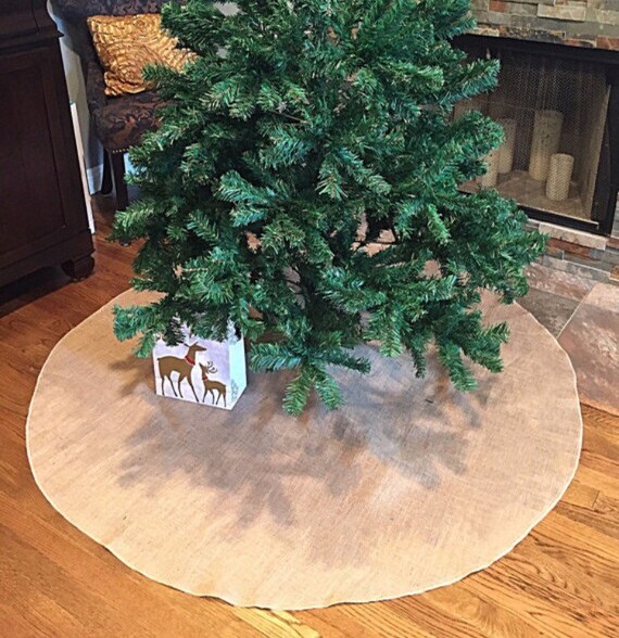 48 inch Christmas Tree Skirt Burlap with Ivory Lace