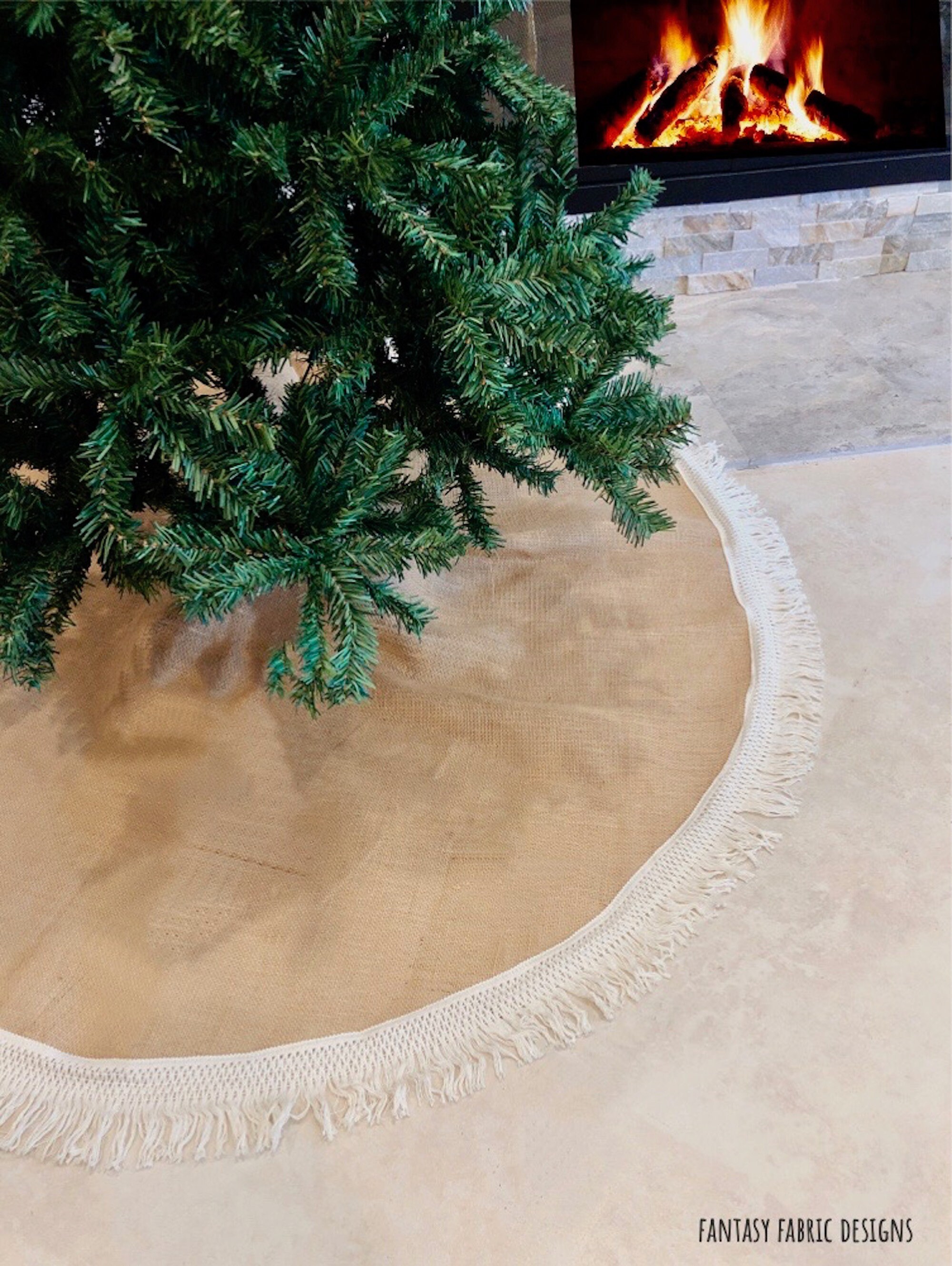 Fringe Tree skirt, Christmas tree skirt, tree skirt, burlap Christmas